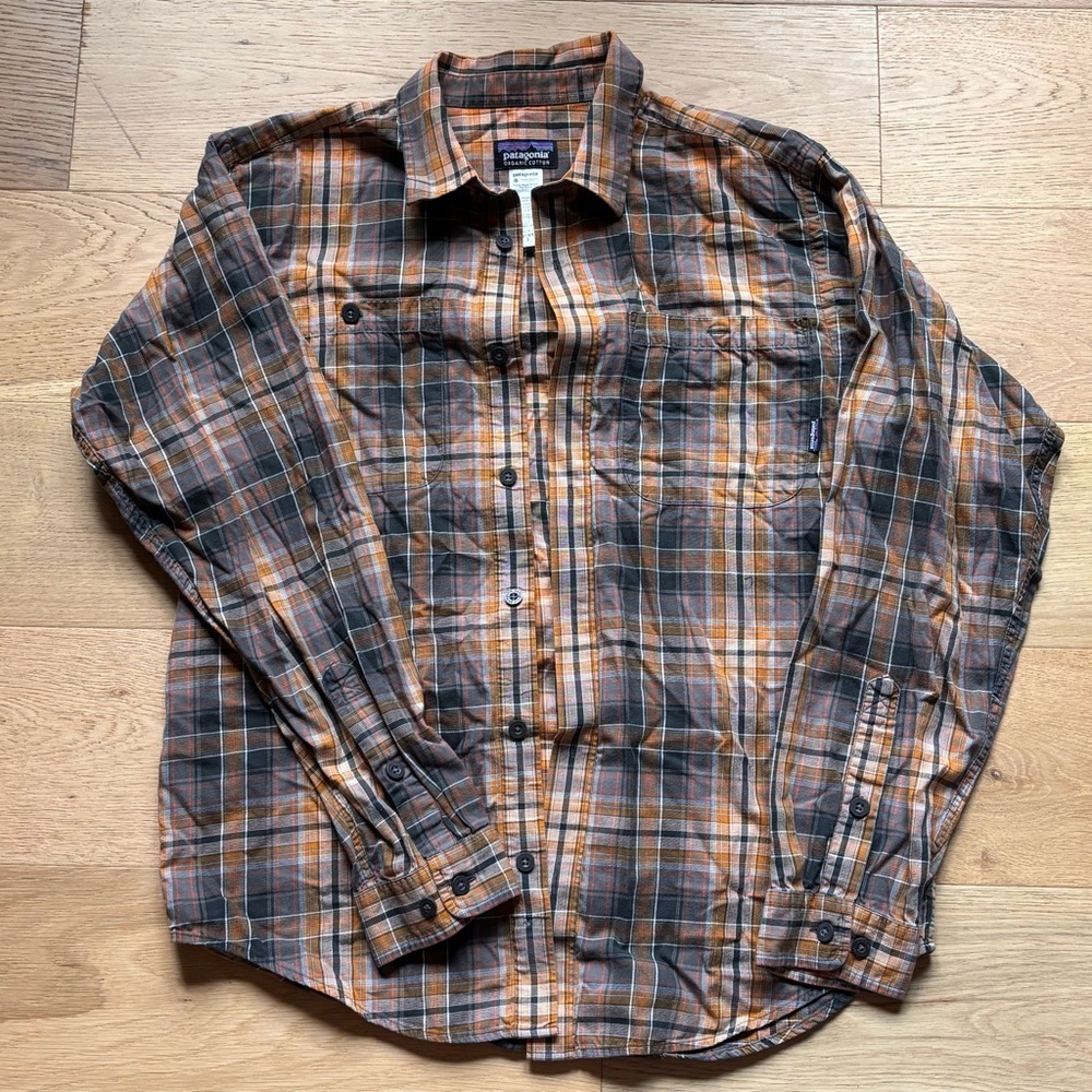 Patagonia Men's Casual Plaid Shirt - Orange and Green